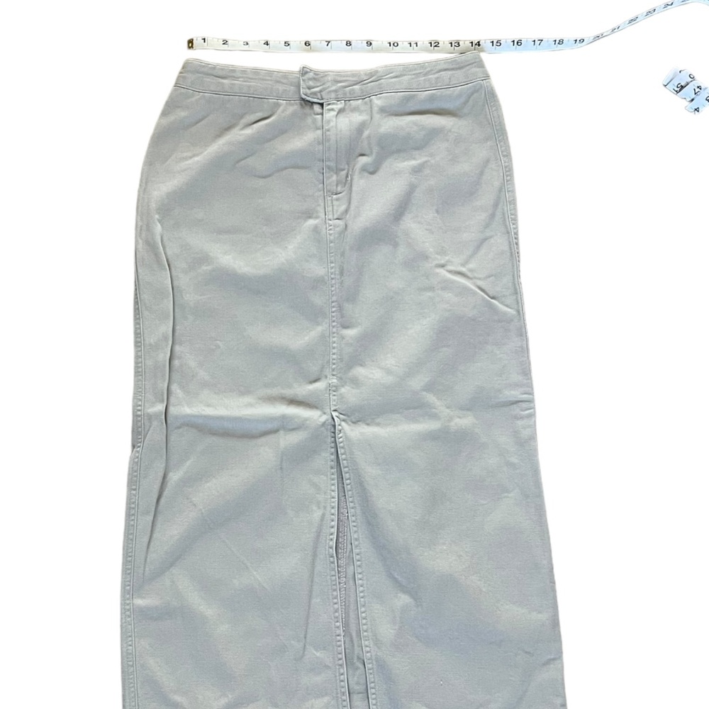 Y2K London Fog The Chino Collection Khaki Midi Skirt Front Split SZ 8 100 Cotton